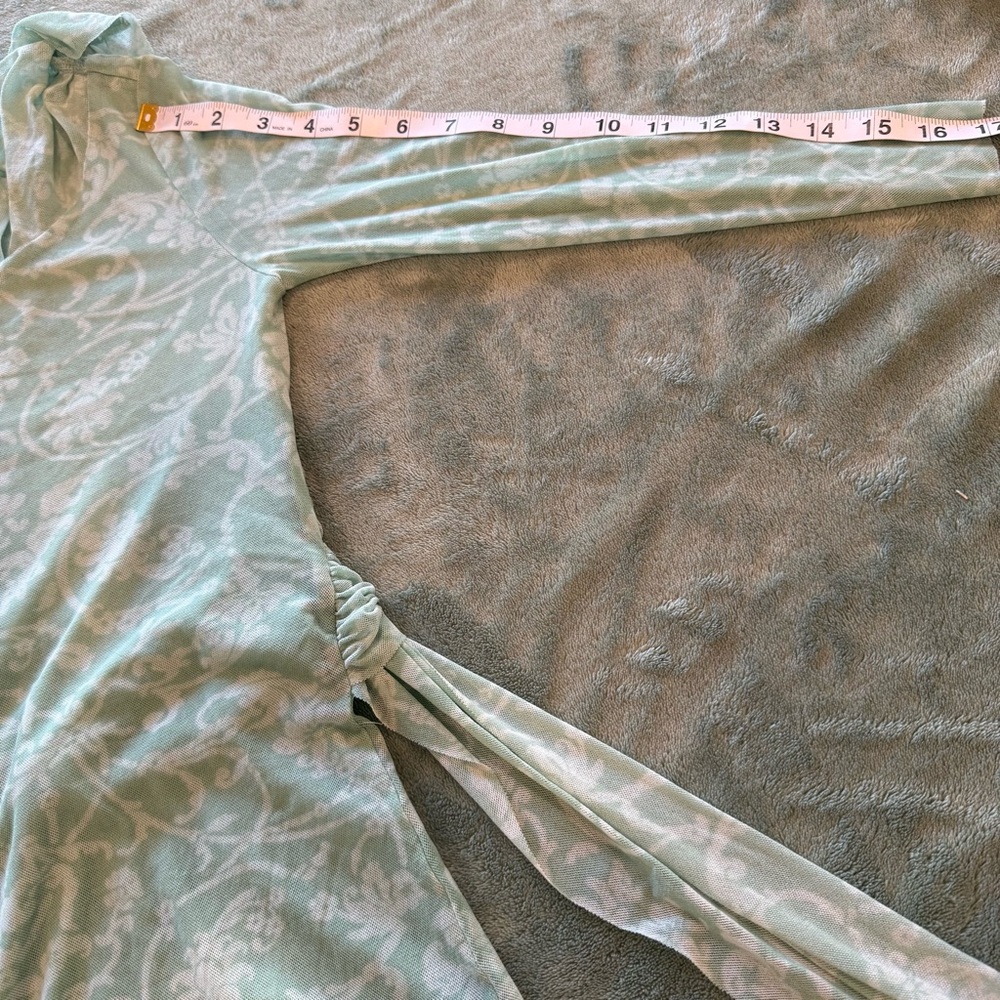 Moth Sheer Mesh Floral Top Womens Small Green Ruched Tie Long Sleeve - Picture 8 of 10